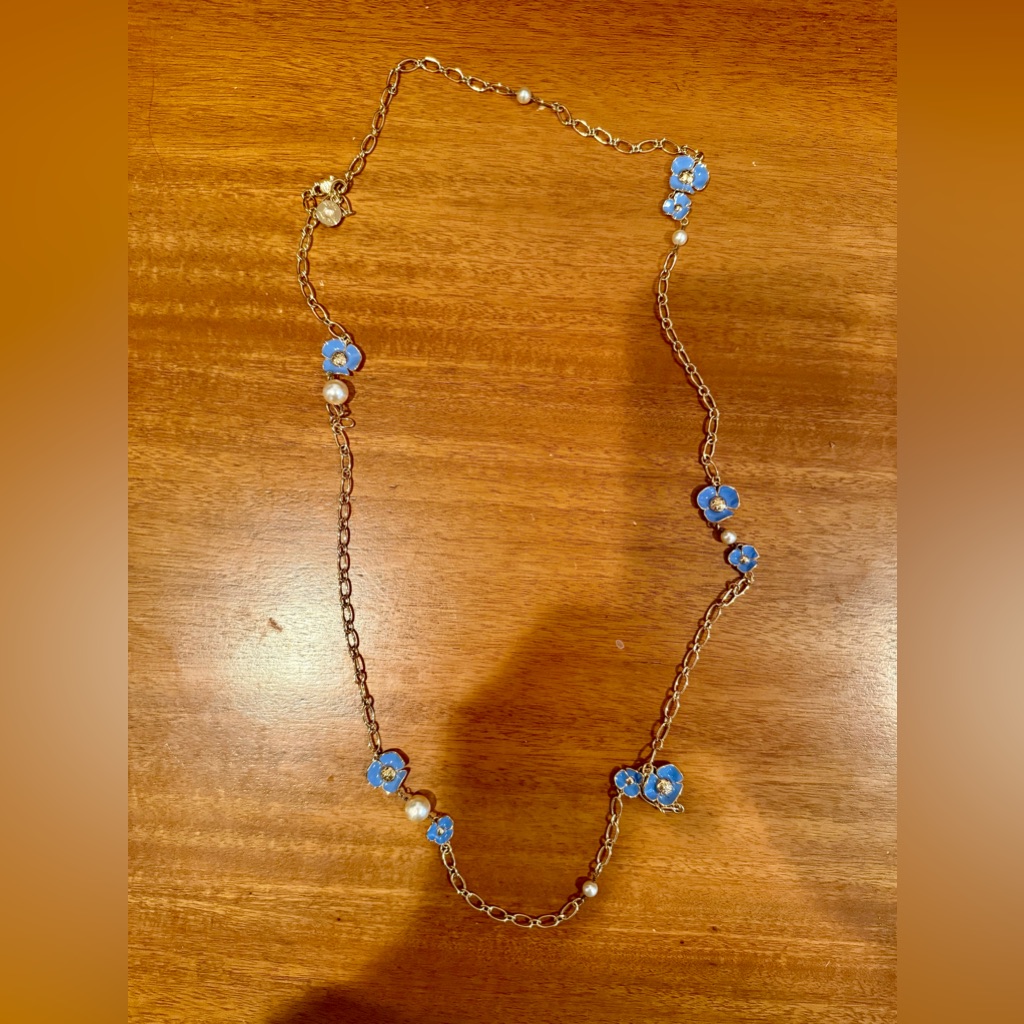 With Giftbox Tory Burch Blue Flower Station Necklace With Gold Chain